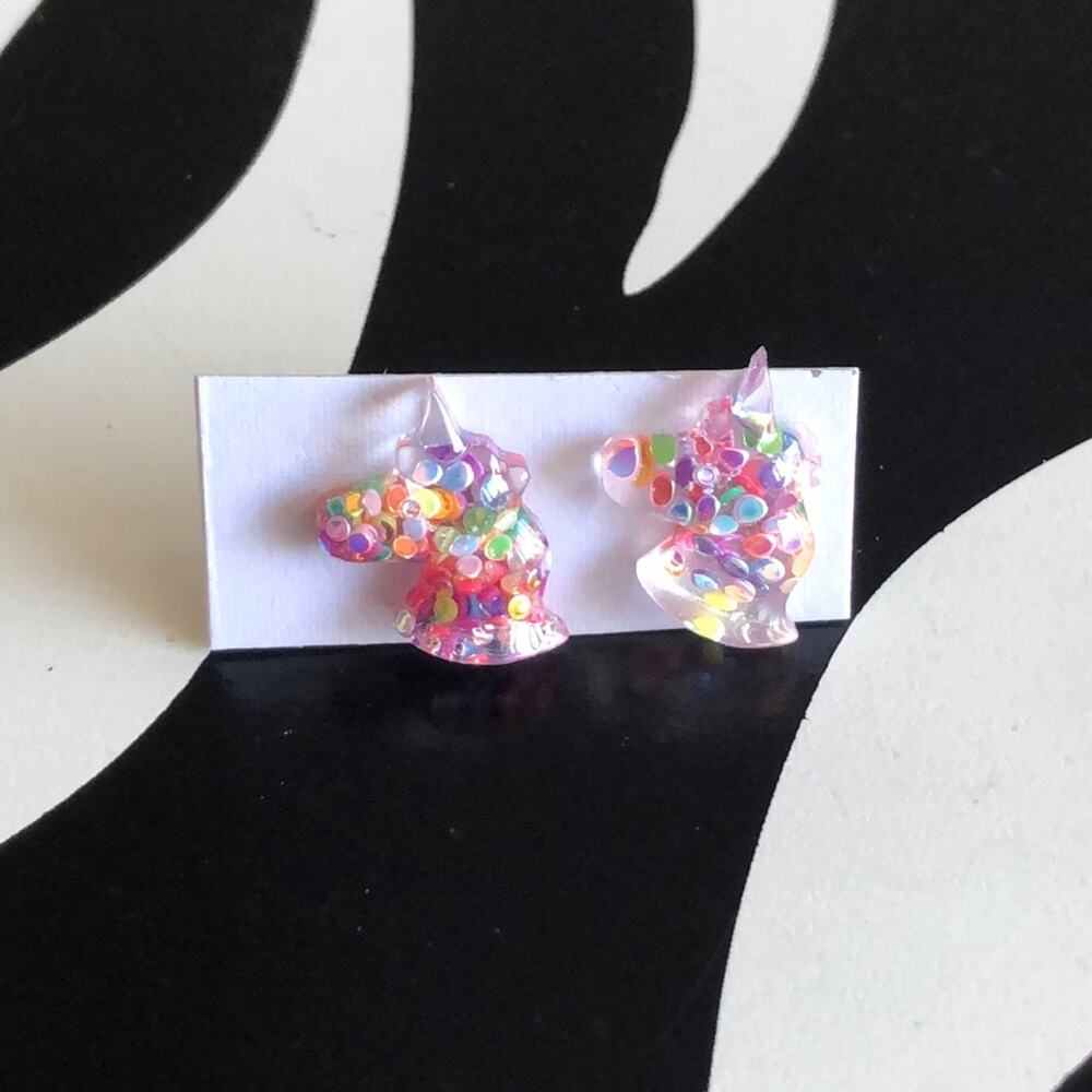4 for $20 Clear Glitter Unicorn Stud Earrings